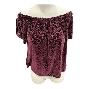 Hollister maroon velvet burnout off the shoulder top M